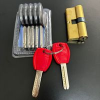 Serrure cylindrique HONGWEI plaquée or pour hôtel/bureau avec 7 clés en cuivre