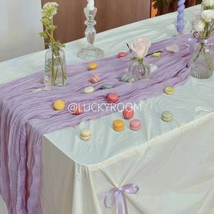Drapeau de table plissé <span class=keywords><strong>français</strong></span> en tissu, décoration de fête de mariage haut de gamme, nappe bohème en mousseline de Bali, rectangulaire - Product Image 2
