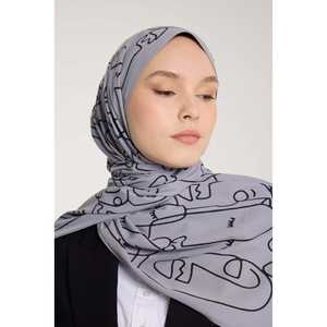 Bufanda de tono puro con patrón marginal plateado y negro, tops modestos - Product Image 1