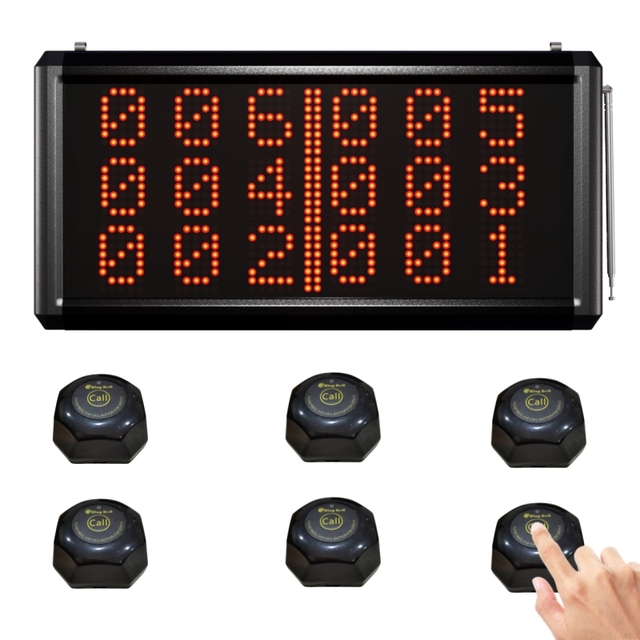 Wireless Calling System 999-Channel Number Keypad Caller + 6 Number Display Host for Restaurant Hospital Fast Food Shop
