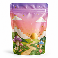Sac en Mylar personnalisé avec motif de champignon en feuille d'or, impression paysage coucher de soleil et estampage à chaud métallique – Emballage Premium