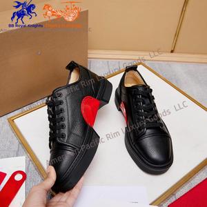 Chaussures de marche décontractées rétro en cuir véritable pour hommes, baskets de sport noires tendance avec semelle rouge C-L, légères et à semelle souple - Product Image 2
