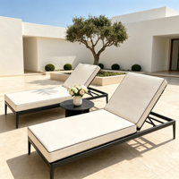 Chaise longue de jardin durable en aluminium avec table d'appoint pour hôtel et bord de piscine
