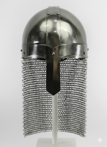Casque viking normand de qualité supérieure en acier doux de calibre 20, finition polie avec cotte de mailles - Product Image 2