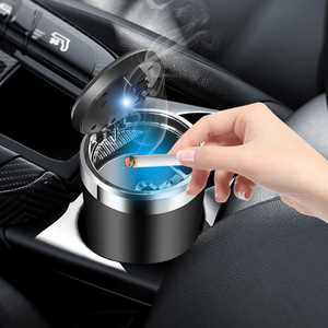Car Ashtray Flip Metal Inner Liner With Led Light Portable For Vehicle Use - Product Image 1