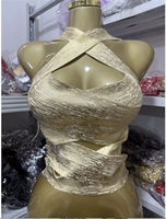 Haut Halter Sans Manches Imprimé Métallisé Effet Bandage Femme Grande Taille Coupe Ajustée