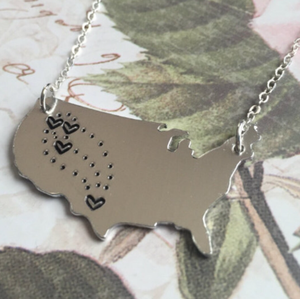 Long Distance Necklace Friendship Handstamped Us Map Aluminum <strong>Usa</strong> Map Necklace Custom Long Distance Relationship <strong>Jewelry</strong> - Product Image 3