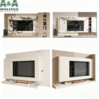 SLS Zeitgenössische TV-Wandkonsole mit Marmoreinlage, Schwebender Konsole, Kaminakzent und Vertikalem Vitrinenschrank