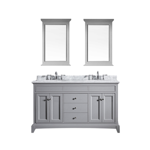 Mueble de Baño Transicional de 60 Pulgadas con Espejo de Madera y Diseño Resistente al Agua, Construcción Duradera, Lavabo Doble, Hecho en Vietnam - Product Image 1