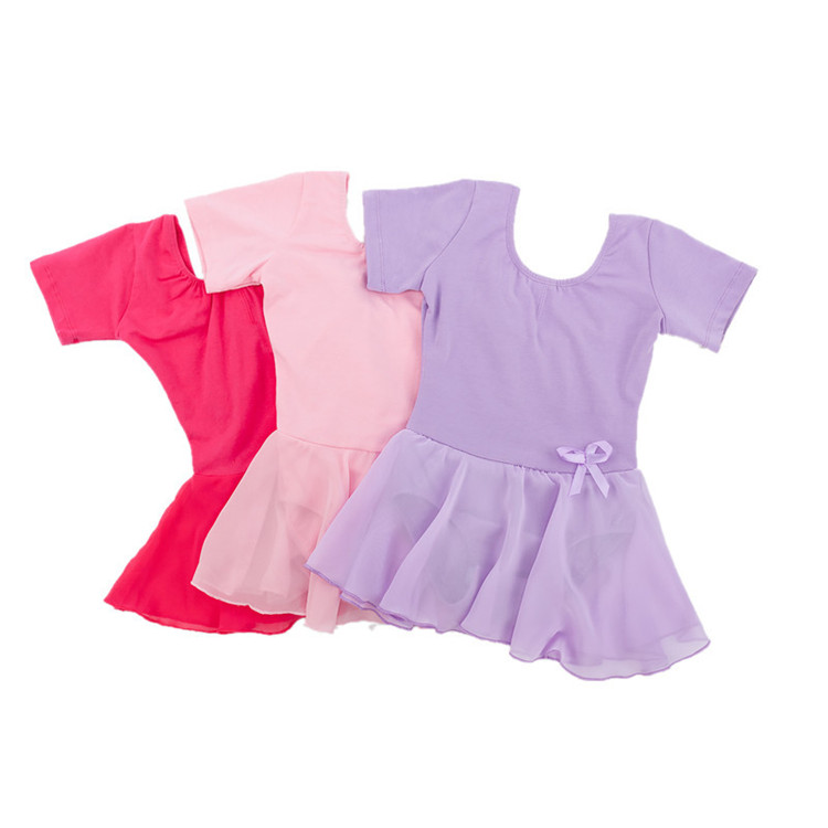 Оптовая продажа, дешевая танцевальная одежда для девочек с коротким рукавом, Розовое Шифоновое балетное платье для детей