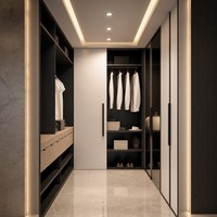 Système de dressing en L, armoire de chambre à coucher moderne en bois, dressing sur mesure pour vêtements