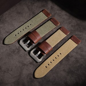 Cinturino <span class=keywords><strong>per</strong></span> Orologio Ibrido Retrò di Alta Qualità in <span class=keywords><strong>Tela</strong></span> e Pelle 20/22/24mm con Fibbia ad Ardiglione in Acciaio Inossidabile Spazzolato - Product Image 4