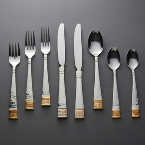 Ensemble de couverts en acier inoxydable de style moderne, finition miroir argenté, vaisselle de table, articles de cuisine pour restaurants et mariages - Product Image 1