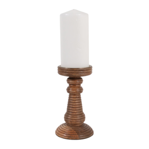 Portacandele a Colonna in Legno di Mango Scanalato, Candelabro Decorativo per Centrotavola, Ingresso e Tavolino da Caffè - Product Image 2