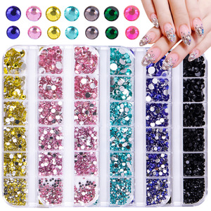 Diamantes de imitación acrílicos de base plana para arte de uñas, joyería de resina, 12 compartimentos, mezcla explosiva de diamantes de imitación para uñas, color sólido plateado, plástico - Product Image 6