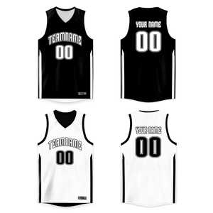 Maillot de basket-ball personnalisé noir et blanc double face - Product Image 1