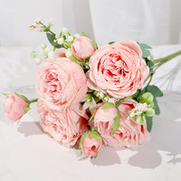 Backdrop Bunga Peony Sutra 5D Berkualitas Tinggi dengan Alas Kain Putih untuk Pernikahan dan Pesta Pengantin
