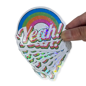 Özel holografik kağıt baskı su geçirmez vinil çıkartmalar kalıp kesim etiket şirketi Logo çıkartmaları PVC yapıştırıcısı etiket etiket