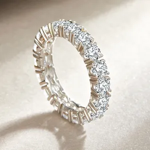 De plata 925 de la joyería de las mujeres la eternidad boda de piedras preciosas anillo de Zirconia cúbica directo anillo
