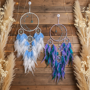 Conjunto de atrapasueños con forma colorida de sueño, forma de borla de plumas, decoración colgante de pared de habitación tradicional, decoración Interior del hogar - Product Image 1