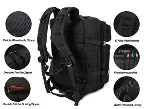 Sac à dos tactique unisexe 900D Oxford 45L, sac d'assaut 3 jours, grand sac à dos avec système Molle, fermeture éclair résistante à l'eau - Product Image 4