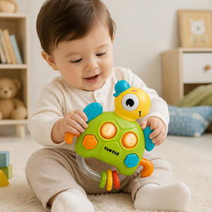 Jouet éducatif pour bébés tortues mignonnes avec musique et lumière, hochet à main pour nouveau-nés, jouets à clochettes - Product Image 1