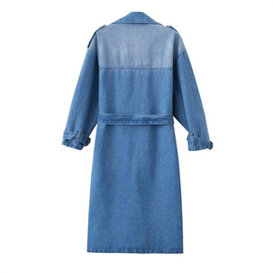 IHOOV extérieur Double boutonnage ceinturé Denim manteau long manteau automne vêtements femmes dames denim longue veste - Product Image 3