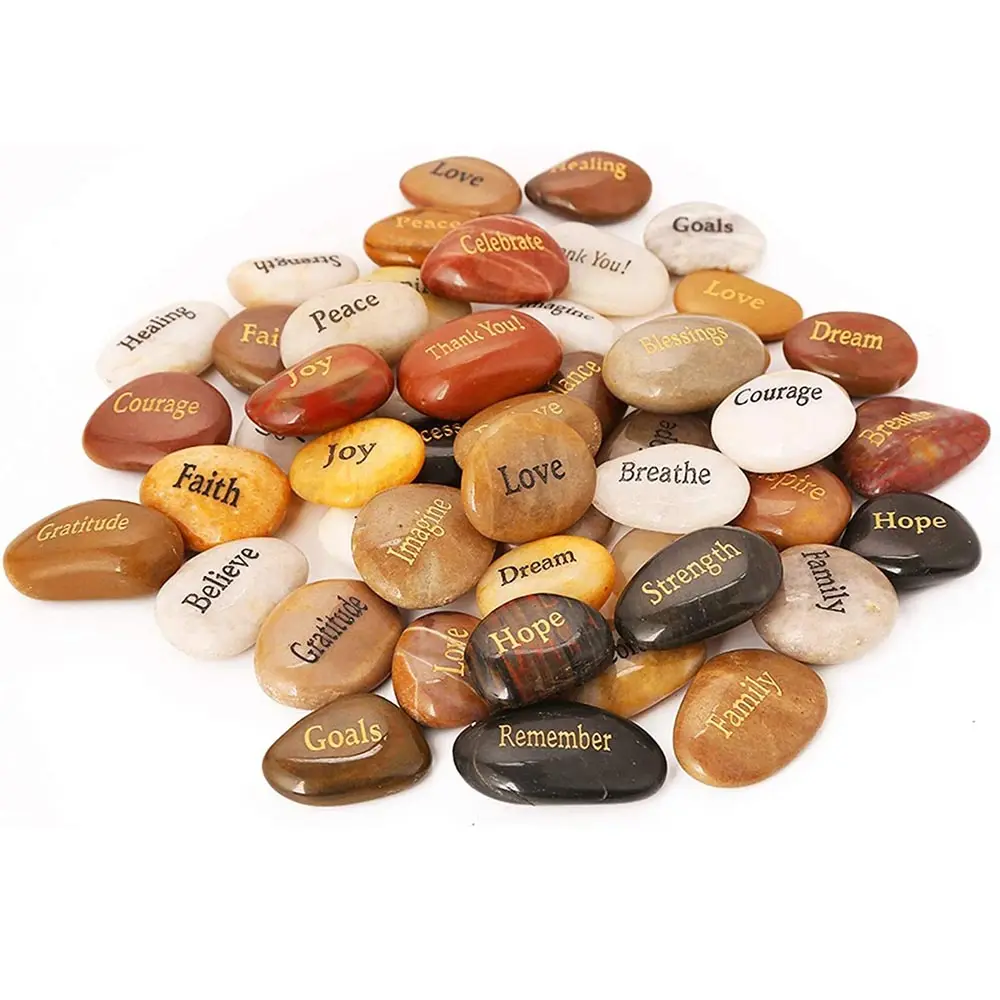 Set Hadiah Campuran Batu Kustom dari Batu Doa Berukiran Kata Inspirasional Batu Meditasi Sungai Batu Zen