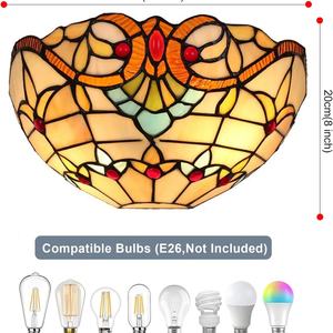 Lámpara de Pared LED de 1 Luz Estilo Tiffany con Pantalla de Vidrio Tintado Vintage, Luz Nocturna Moderna para Cabecera, Dormitorio, Pasillo, Colgante Central - Product Image 6