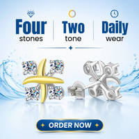 Boucles d'oreilles en argent S925 avec croix en moissanite assortie aux couleurs pour femmes, boucles d'oreilles clous en moissanite à quatre diamants de luxe léger pour femmes