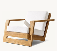 REYES Chaise de loisirs Mobilier d'extérieur Chaise de piscine en teck Chaise longue en teck Canapé d'extérieur à coussin épais Chaise longue avec pouf
