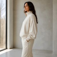 Conjuntos de sudaderas personalizadas con cremallera de un cuarto, de forro polar cepillado de alto gramaje, con cuello alto y media cremallera, para mujer