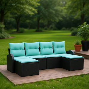 Black Poly Rattan Garden <b>Sofa</b> <b>Set</b> With Cushion Outdoor Furniture Contemporary Design Waterproof Garden Use - Product Image 2