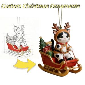 Accessoires de village de Noël en résine, ornement personnalisé de renne de Noël avec traîneau, décorations de Noël - Product Image 5