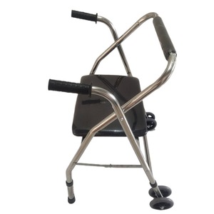 Déambulateur à roulettes en acier inoxydable avec siège pliable, double roues, pour personnes âgées, aide à la mobilité - Product Image 1