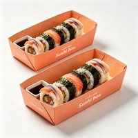 Boîte à sushi jetable personnalisée avec logo imprimé, fabriquée directement en usine, plateau d'emballage pour sushi, matériaux recyclés pour les collations et les plats à emporter
