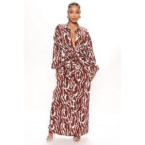 Vintage Hong Kong Style Mid Length Long Sleeved <b>Dress</b> With Wrap up Lace up Waist Print <b>Dress</b>. - Product Image 1