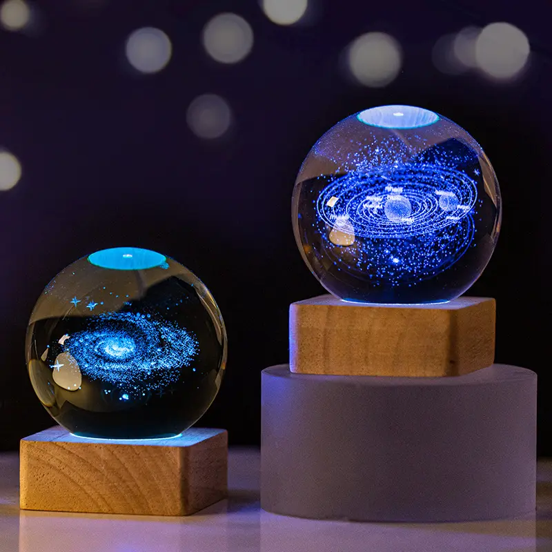 Bola de cristal de sonho com mudança de cores, candeeiro de mesa de luz noturna de 60 mm, bola de cristal de Saturno