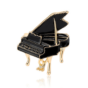 1 pcs màu đen men Đàn Piano Trâm hợp kim của phụ nữ nhạc cụ âm nhạc bên giản dị Pin quà tặng trang sức <span class=keywords><strong>Corsage</strong></span> - Product Image 1