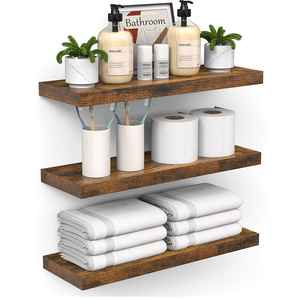 Étagère <span class=keywords><strong>murale</strong></span> flottante en bois de style campagnard, 3 pièces, <span class=keywords><strong>rangement</strong></span> solide pour salle de bain chambre cuisine salon pour la décoration de la maison - Product Image 1