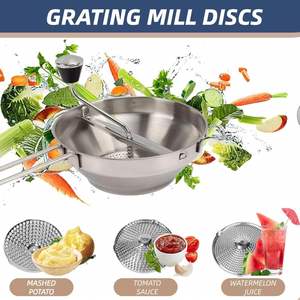 Utensilios de Cocina, Batidora de Alimentos, Rallador de Mermelada, Triturador de Patatas, Molinillo de Alimentos Manual Giratorio de Acero Inoxidable Duradero con 3 Discos de Molienda - Product Image 2