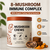 Friandises à mâcher pour chiens 8 champignons complexe immunitaire Curcuma sans céréales Soutient l'immunité, les articulations, la peau, le pelage et la vitalité