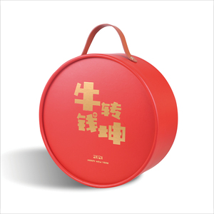 <b>Red</b> cylinder gift <b>box</b> custom printed 4 compartments round packaging <b>box</b> with handle - Product Image 4