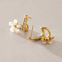 Boucles d'oreilles clous en résine et zircon doré avec perles et pierres lisses polies brillantes pour femme, bijoux de tous les jours, style cadeau