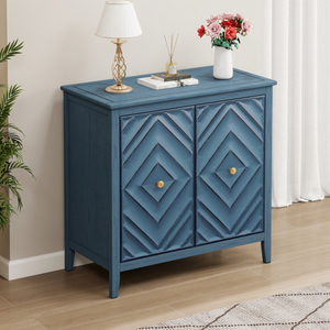 Armoire de rangement géométrique gaufrée, finition mate vintage, design sans poignées, pieds surélevés - Product Image 4