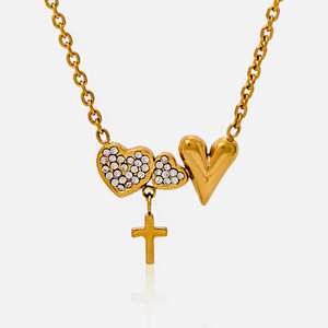 MW Dolce Romantica Collana con Ciondolo a Cuore in Acciaio Inossidabile Placcato Oro 18K con Diamante e Catena a Bambù Liscia - Product Image 1