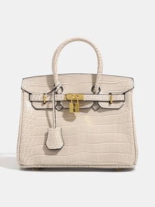 Sac à main de luxe pour femme en cuir véritable avec motif crocodile, poignée supérieure et fermoir - Product Image 2