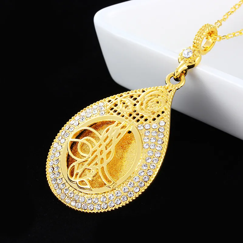 Wholesale Jewelry Muslim Middle East Double Water Drop Diamond Pendant Necklace Allah Necklace