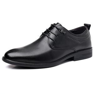 Zapatos de vestir de cuero de grano completo para hombre, con punta en pico, con cordones, tipo Derby, de marca, para negocios. - Product Image 1