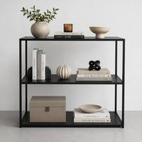 Table console en bois moderne avec étagère ouverte réglable en hauteur et rangement, taille personnalisable pour salon